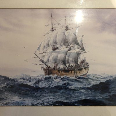 Ship sailing on a rough sea, framed print of a painting