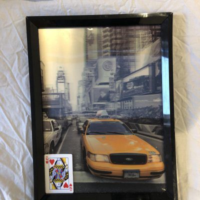 Holographic framed poster of a yellow taxi in New York