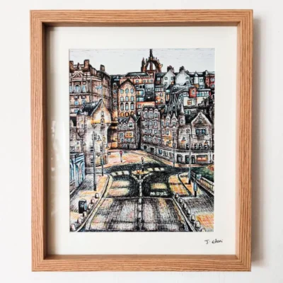 Edinburgh Giclee Art Print- Old Town, Waverley Bridge (W...