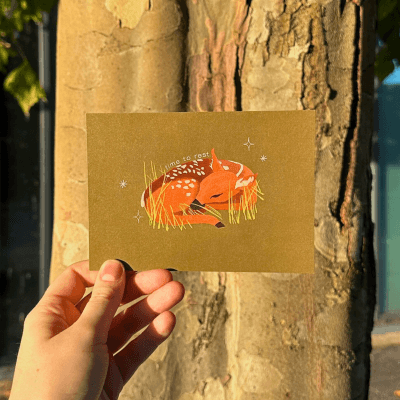 Time to Rest | sleeping deer fawn art print postcard men...